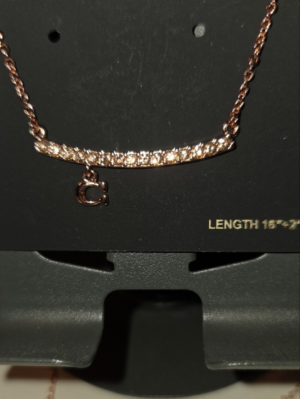 Coach Rose Gold Pavé Bar Necklace with C Charm - Picture 2 of 7